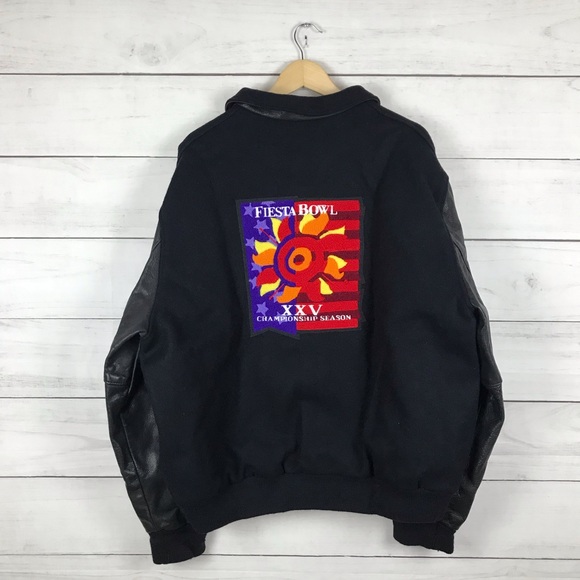 Vintage 1996 Tostitos Fiesta Bowl College Football Leather Arms Bomber Jacket - Picture 1 of 6